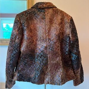 Brown vintage leather jacket with snake skin pattern leather